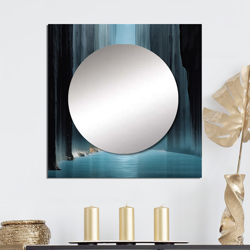 «Wondering Through The Blue Woods I», art mural miroir carré abstrait pour la salle de bain, 23 po x 23 po