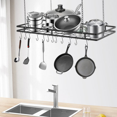 Veun 31.5 Inches Ceiling Pot Rack for Kitchen with 12 Hooks
