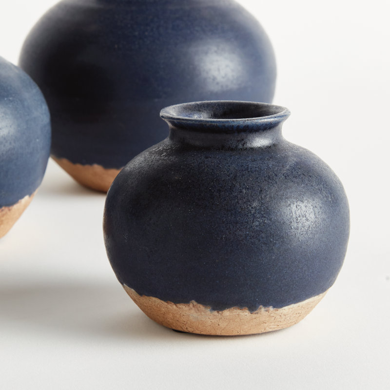 Isaic Arterra Crackle-Glaze Terracotta Bud Vases in Navy