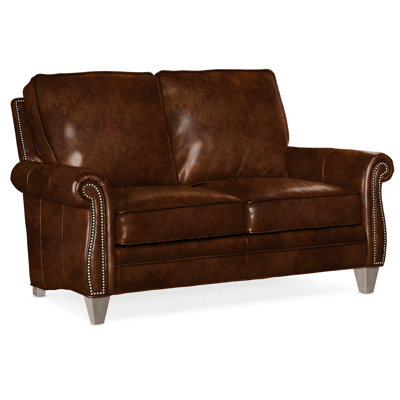 Causeuse à accoudoirs roulés en cuir véritable 65 po