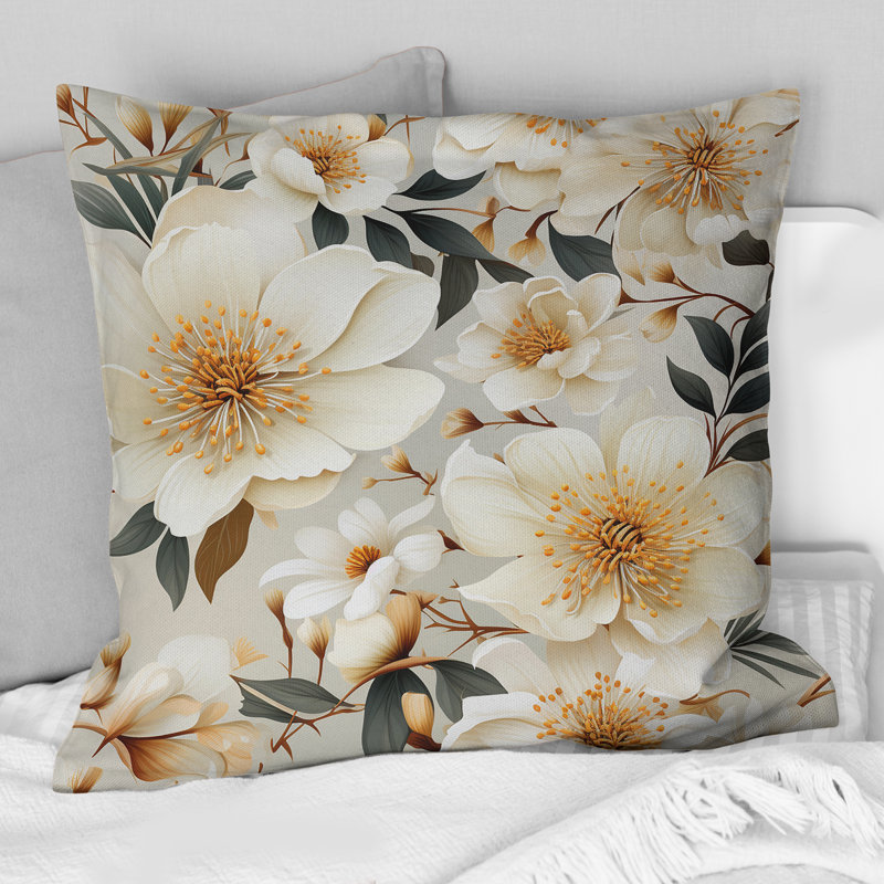 Coussin Beige Boho Chic Poppy Blooms IV - Floral, H 18 po x l 18 po