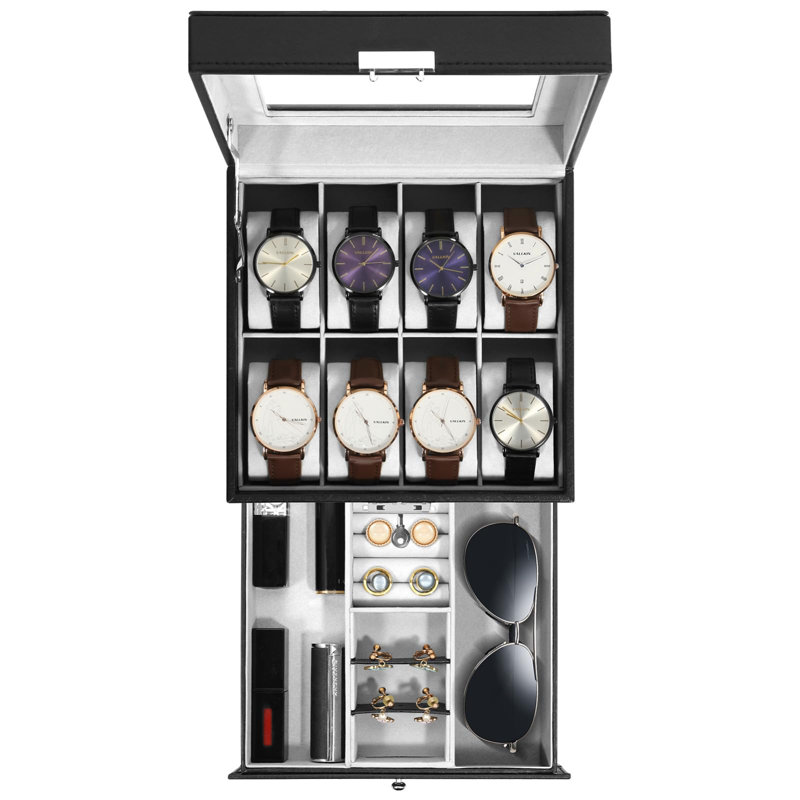 Leather Watch Box +, Black/Grey