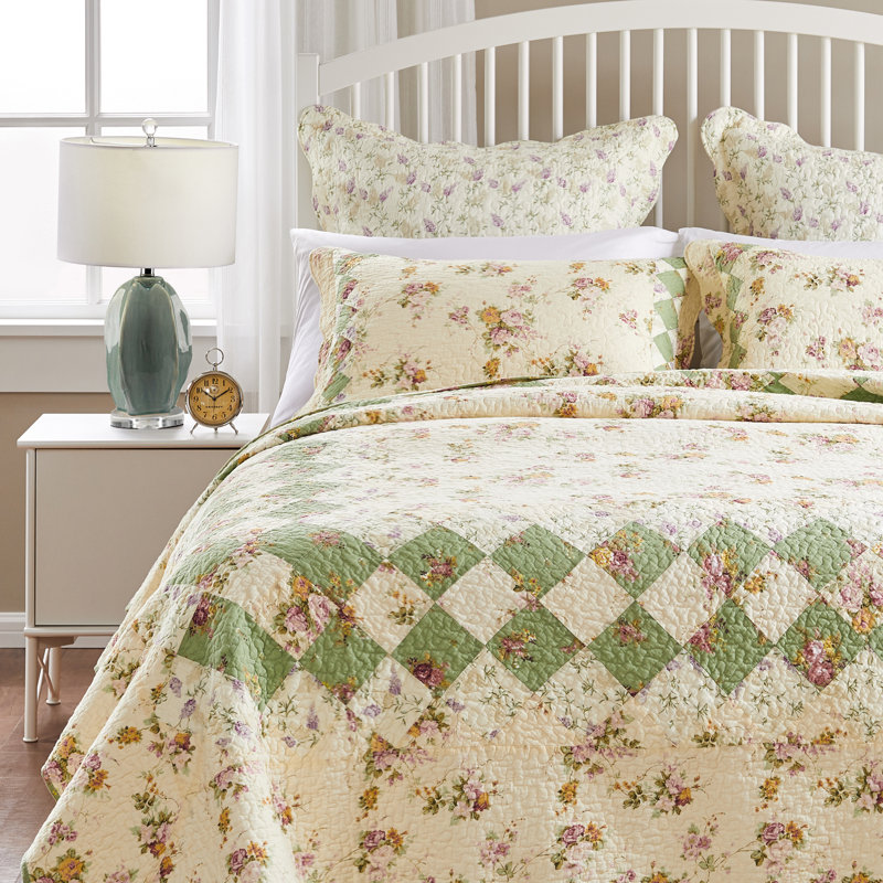 Bliss Cotton Authentic Patchwork Reversible Quilt Set, Full/Queen Quilt + 2 Shams
