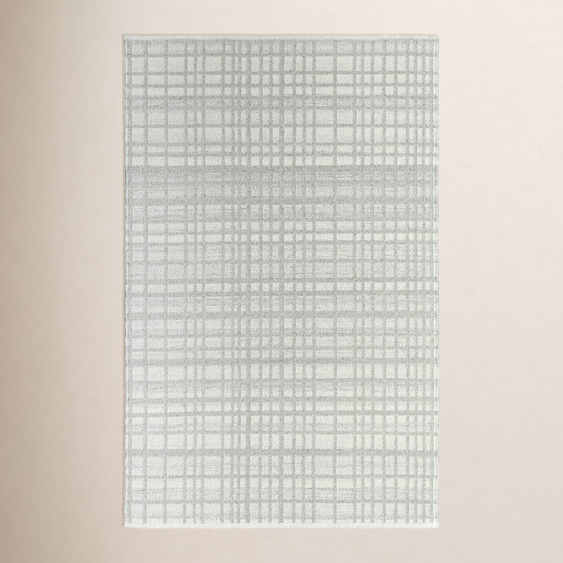 Lavande Plaid Wool Area Rug in Gray, Rectangle 2' x 3'