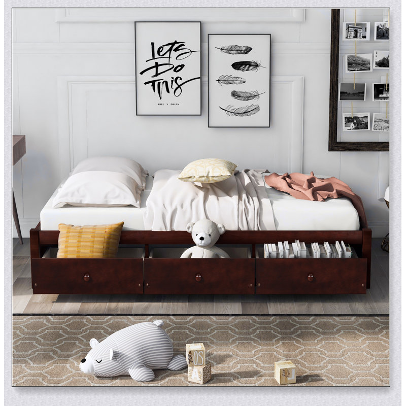 Solid Wood Platform Storage Bed – 3 Drawers, Slat Support – Strong & Durable, No Box Spring Required, Cherry