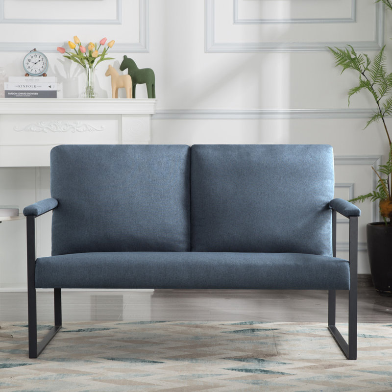 49.2" Upholstered Loveseat, Blue Linen Blend