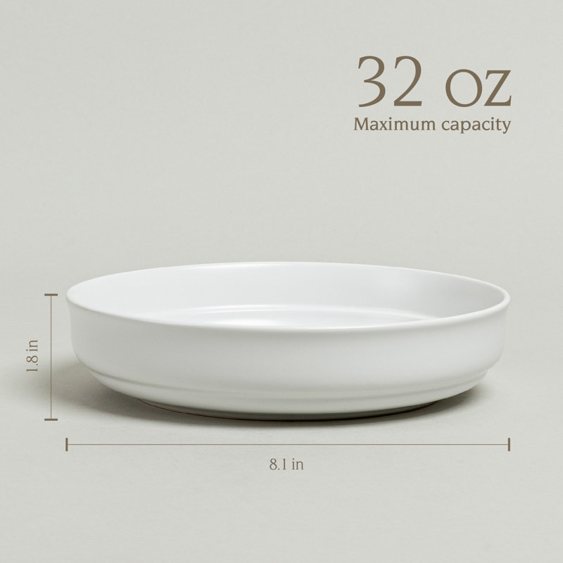 Rimmed over&back Semi Hand-Finished Stoneware Dinner Bowls, Set of 4, White
