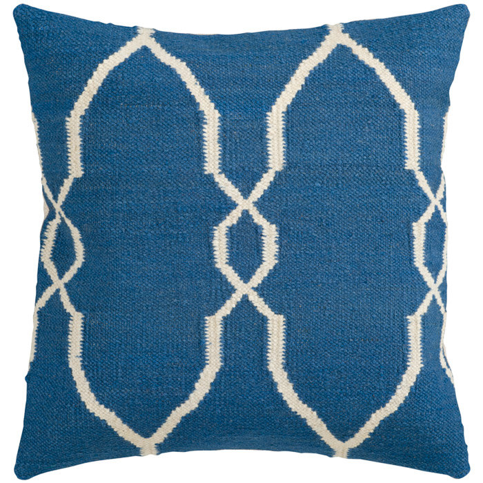  Housse de coussin carré et insert, 18 po x 18 po, Polyester / Bourre en polyester, Bleu / Ivoire