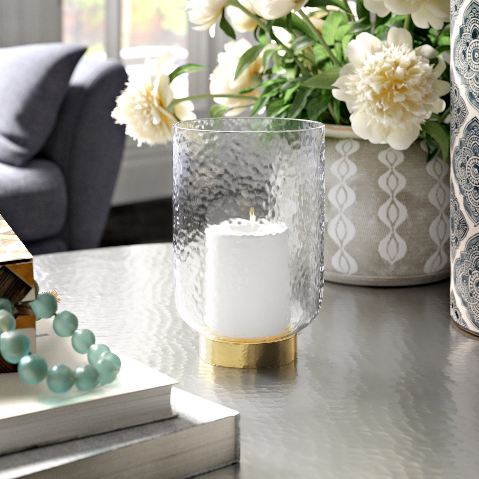 Glass Hurricane Candle Holder, 7.5" H x 5" W x 5" D