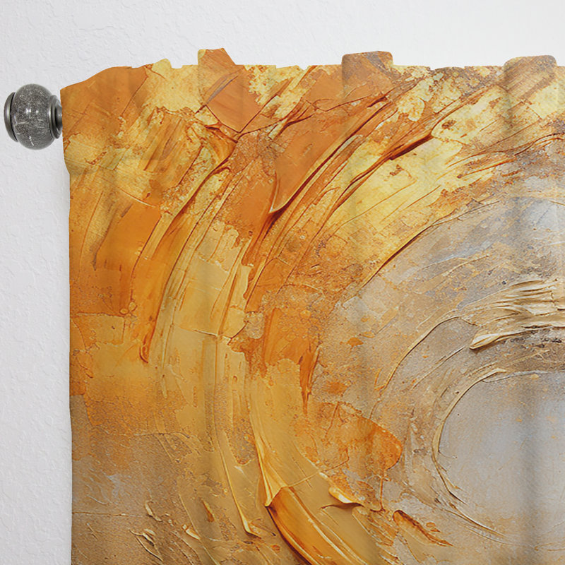 Rideau obscurcissant à motif abstrait spirale dorée et orange, L 52 po x L 84 po