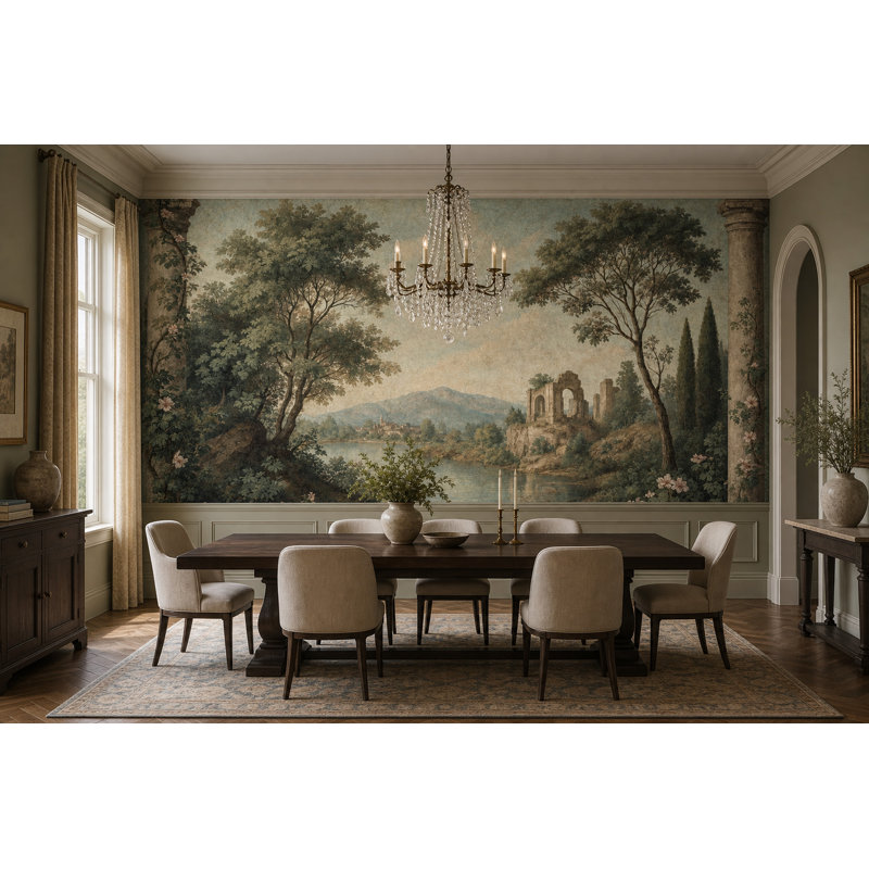 Papier peint rétro paysage méditerranéen amovible classique, 200 po x 120 po, Peler et coller
