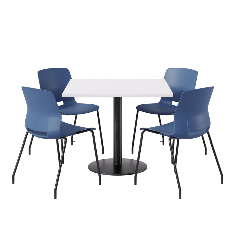 Ensemble repas pour 4 personnes à hauteur de bar, Bleu marine / Noir, H 41 po x L 36 po x l 36 po, Blanc
