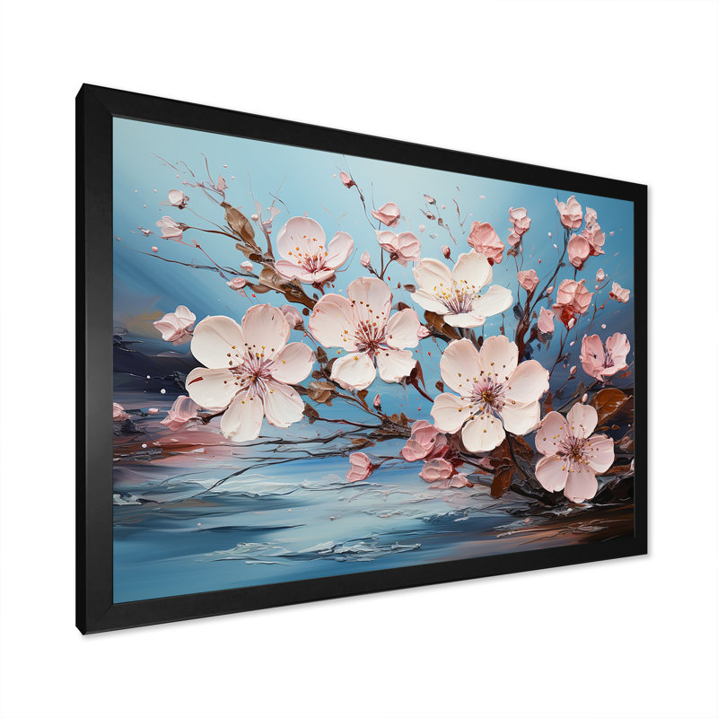 Fleur de pommier sur toile, H 30 po x l 40 po x P 1,5 po, Cadre simple noir
