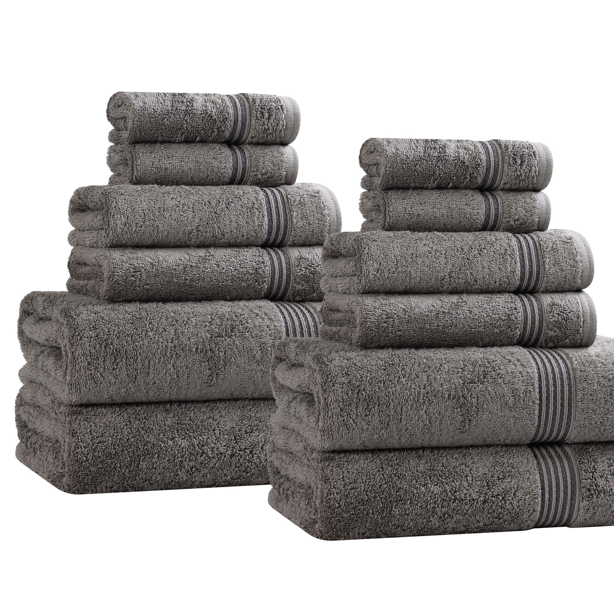 Guadlupe Heritage Certified Certified Egyptian Cotton Plush 12 Piece Bathroom Towel Set, Charcoal