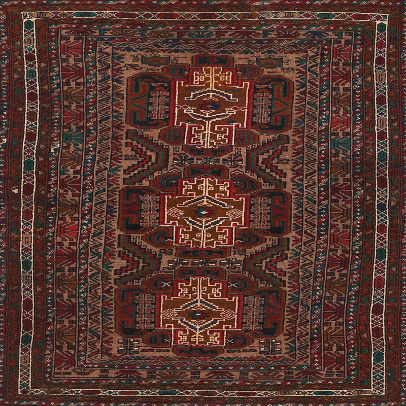 Tapis traditionnel bourgogne / rouge, Carré 6 pi
