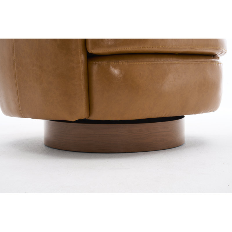 35" Wide Modern Swivel Faux Leather Upholstered Barrel Chair(Set Of 4), Brown