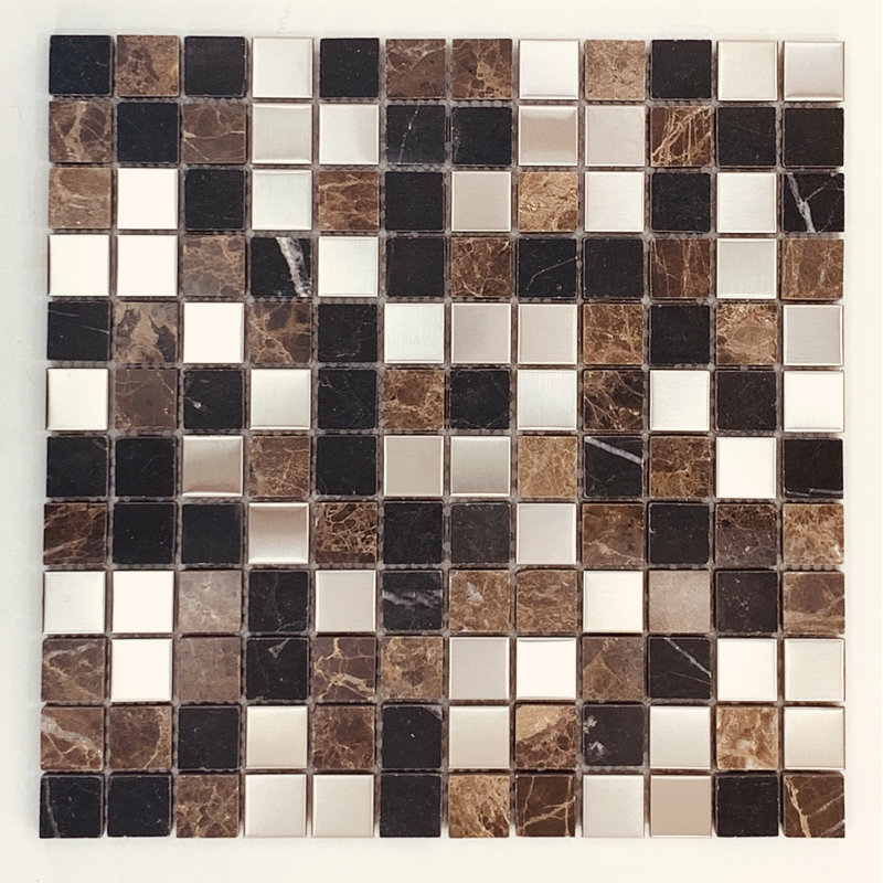 1" x 1" Mixed Material Mosaic Tile, Black/Brown