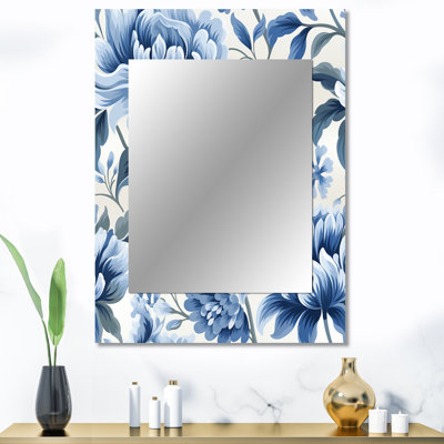 Jarrell White And Blue Damask Breeze - damask  Decorative Mirror, Damask Wall Mirror, Printed Metal Art