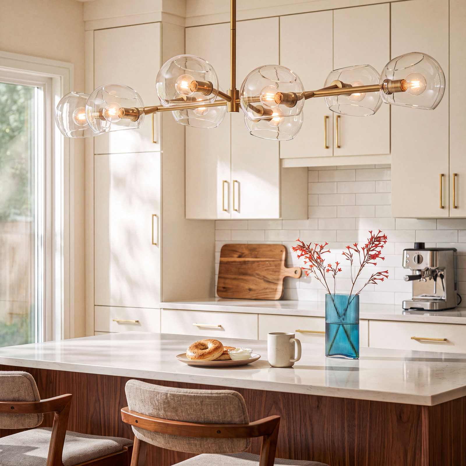 Willow 8 - Light Sputnik Chandelier, Brushed Gold, Clear