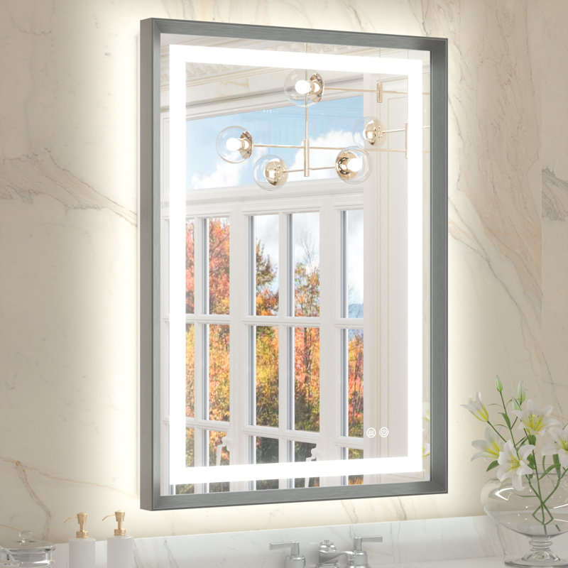 Miroir de salle de bain Dineen, 36 po x 24 po, Gris foncé