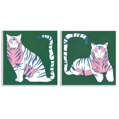 Ensemble de 2 plaques murales Fierce Lounging Tigers, design par Melissa Wang