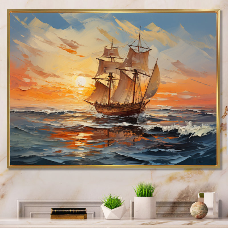 Teja Boat Vibrant voyages II sur toile, H 24 po x l 32 po x P 1 po, Cadre flottant doré