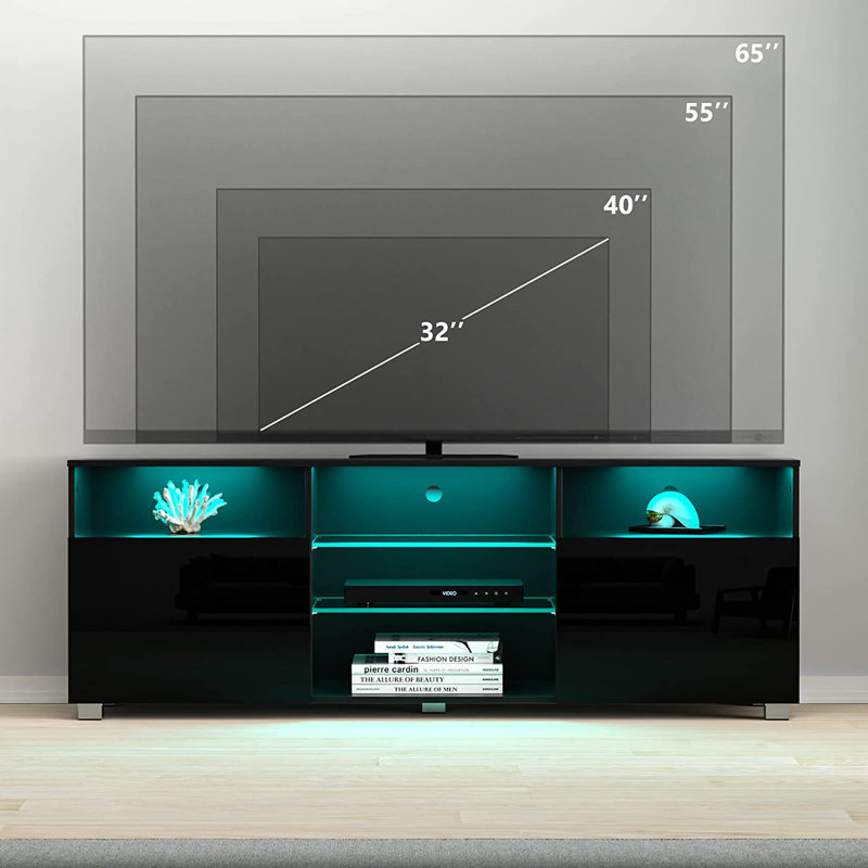 Quayshun TV Stand for TVs up to 65", Black, 18.11"H x 47.24"L x 13.77"W