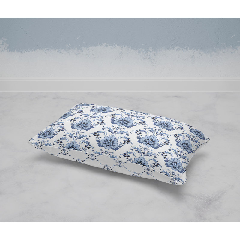 Ornate Opulence  Rectangular Throw Pillow, Blue/White
