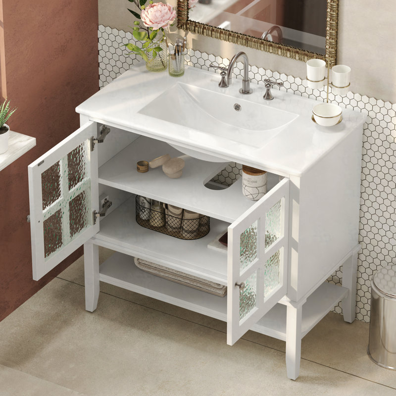 Meuble-lavabo 36 po avec lavabo en céramique, Blanc