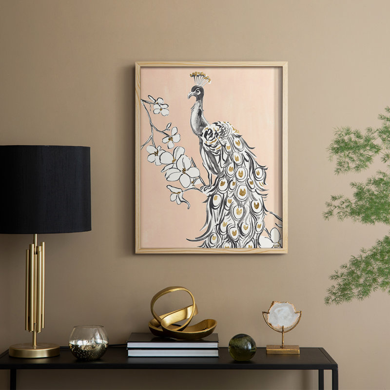 Peacock in Gold II Framed Print - Solid Wood, H 30 po x l 24 po
