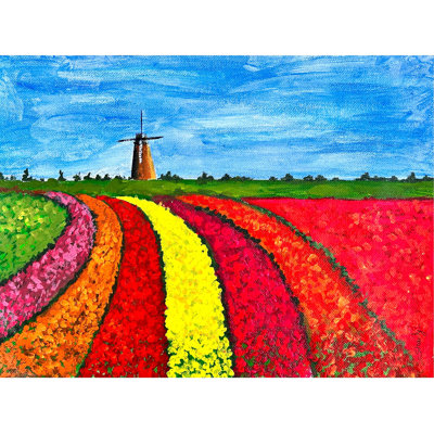 Windmill In The Tulip Lawns | Acrylic On Canvas | Painting By Shaily Verma