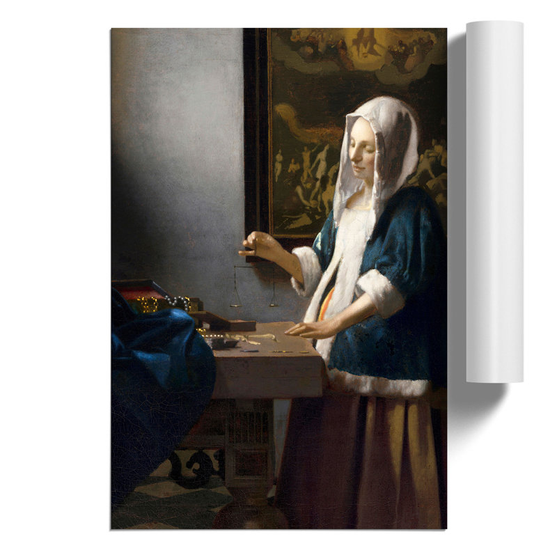Woman Holding A Balance by Johannes Vermeer - No Frame Painting, 42cm H x 30cm W x 0.1cm D