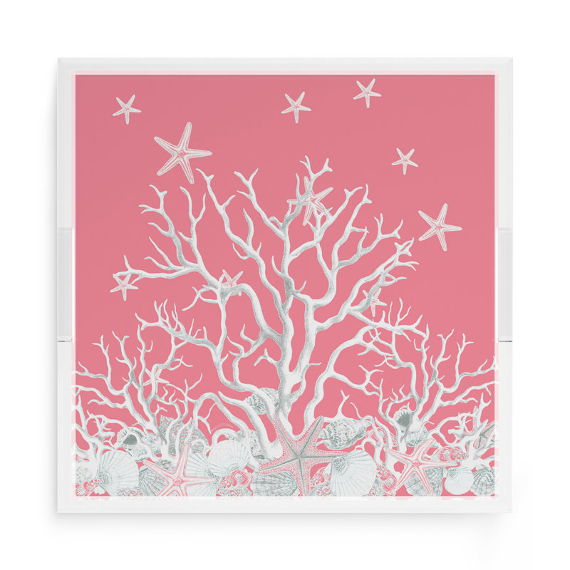 Coral Reef Acrylic Square Decorative Tray, Pink, 15"W x 15"D x 2"H