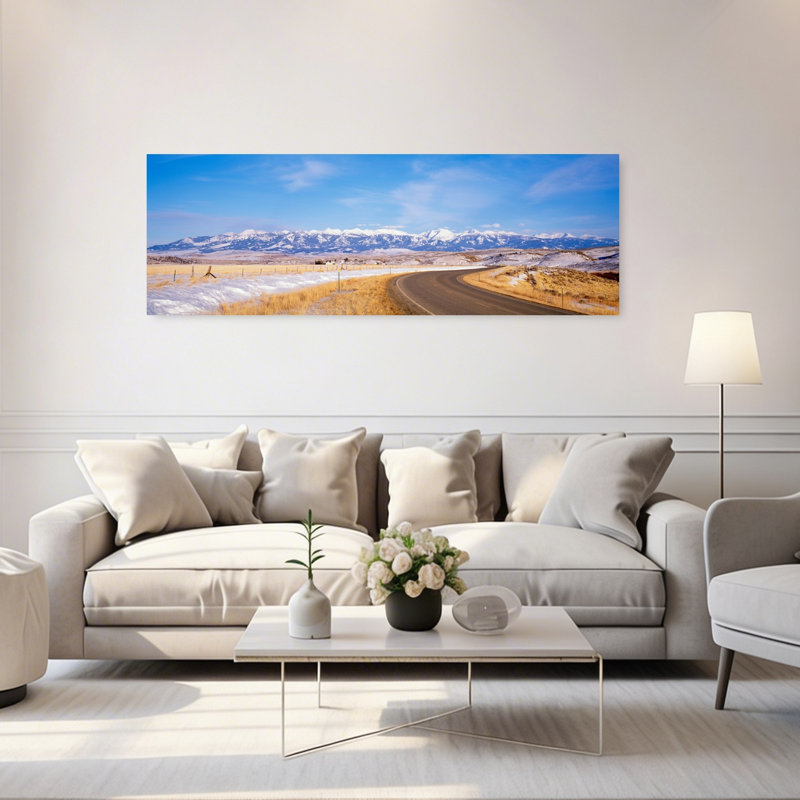 Road passing through a landscape Crazy Mountains Montana USA 1 Piece Wrapped Canvas Panoramic Wall Art