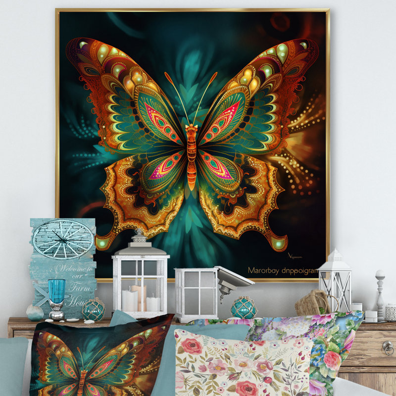 Papillon magique éthéré I, H 36 po x l 36 po x P 1,5 po, Cadre flottant doré