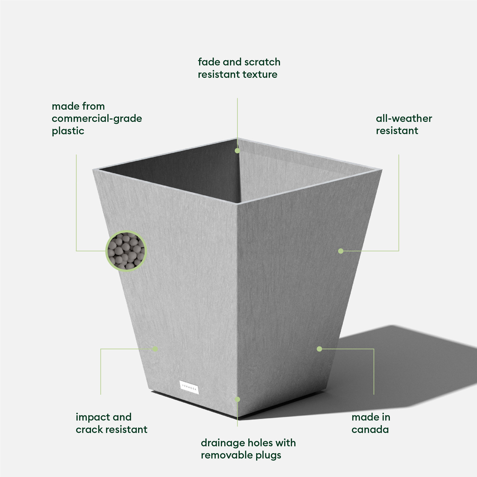 Pure Series Nobleton Planter, Charcoal Gray, 18" H x 16" W x 16" D, 2