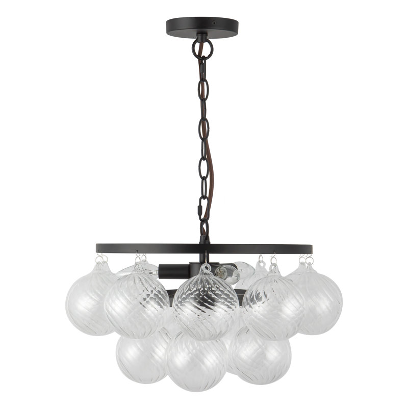 Lustre noir mat 18 po avec verre côtelé Aahil, Noir mat, Clear Ribbed Glass