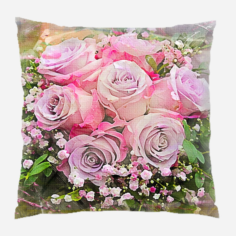 Coussin décoratif fleurs Witten, Microsuède, Intérieur