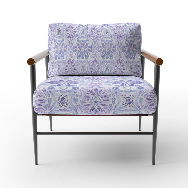 Chaise d'appoint Boho - Fauteuil mauve mauve doux, Bras ronds bruns