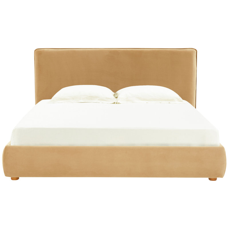 Queen Light Brown Velvet Upholstered Bed with Headboard