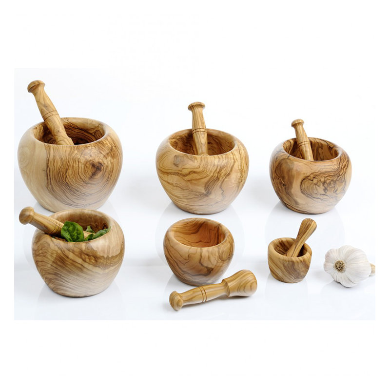 Handcrafted Natural Olive Wood Mortar and Pestle Set, 5-Inch