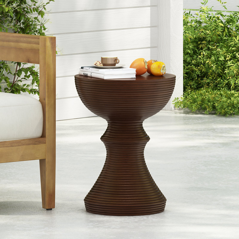 Table d'appoint d'extérieur en béton brun côtelé 16 po avec sablier