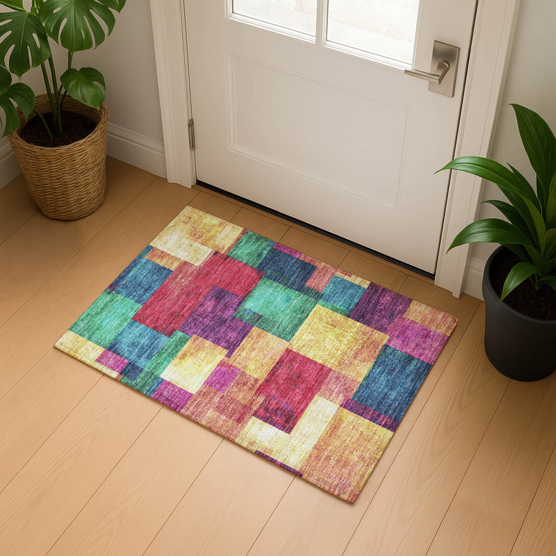 Premium Machine Washable Mouton Geometric Rug, Rectangle 1'8" x 2'6"