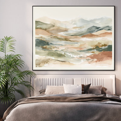 Très grand art mural imprimé sur tissu - Paysage abstrait coloré de montagne neutre pour la décoration d'un salon ou d'une chambre à coucher - «Assemblage requis du cadre (cadre non fini)»