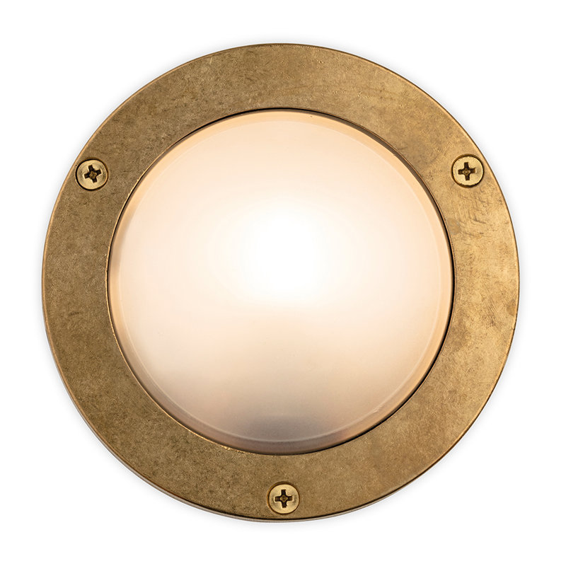 Brass 14cm H Frosted Glass Outdoor Bulkhead Light