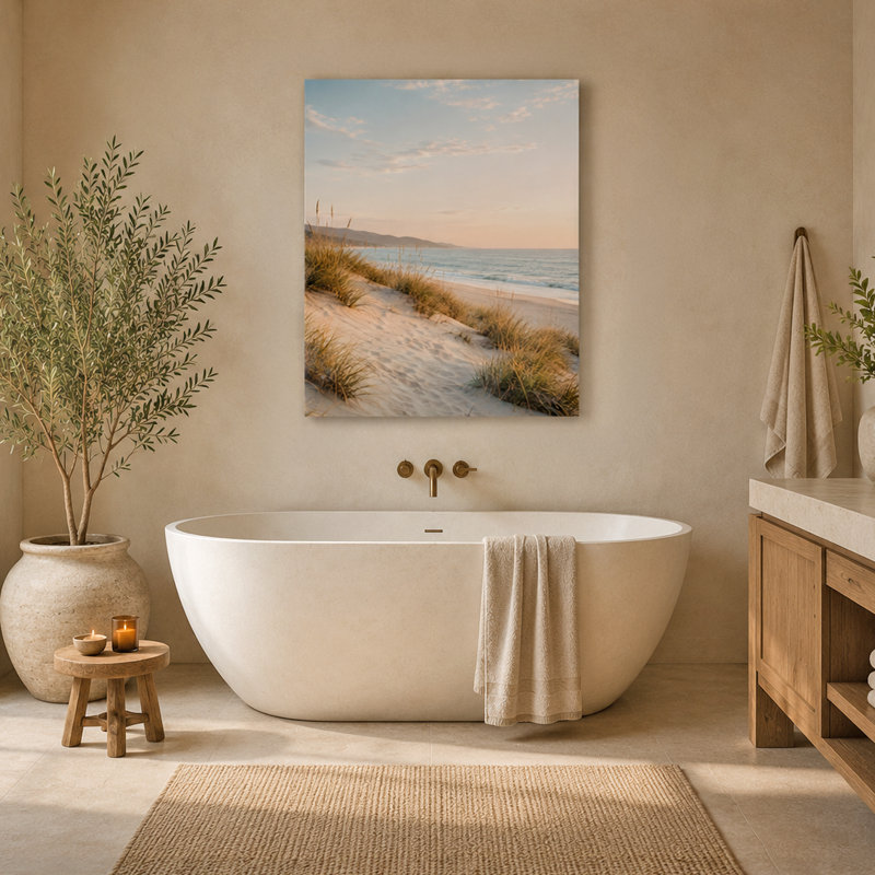 «Dune Grass Shore», art sur toile tendue, paysage côtier, 30"W x 40"H x 1.5"D