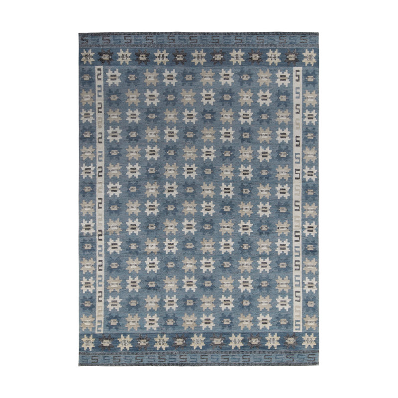 Scandinavian Hand Knotted Wool Geometric Area Rug, Rectangle 8' x 10'