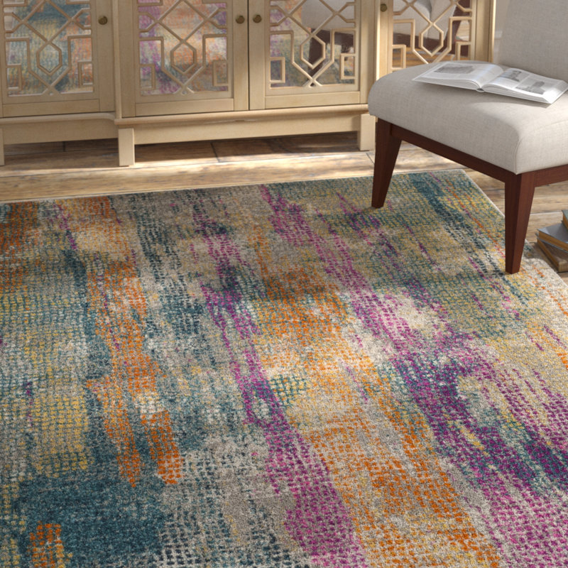 Felty Abstract Blue/Fuchsia Area Rug, Rectangle 8' x 10'