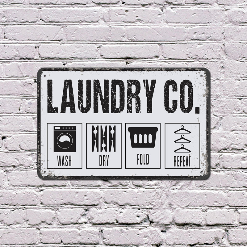 Enseigne de fantaisie en aluminium 18 po x 24 po Wash Dry Fold