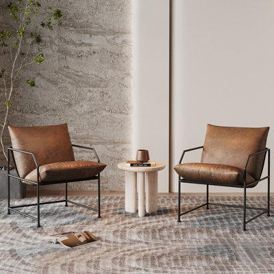Ensemble de 2 chaises d'appoint pour fauteuil de salon avec accoudoirs et fauteuil rembourré de style Mid-Century (brun, 2)